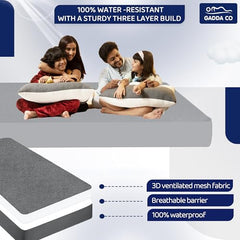GADDA CO 100% Waterproof Premium Cotton Feel Mattress Protector King Size 78x72 Inch|Ultra Soft Breathable & Fitted Bed Protector Terry Cover Double Bed (6.5x6 feet, Fits 10 Inches, Grey)