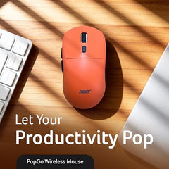 Acer PopGo Wireless Mouse | 2.4G + BT5.4 Dual Mode | 500mAh Rechargeable Battery | Adjustable DPI up to 6400 | Silent Click | 6 Buttons+Scroll Wheel | 10m Range | Windows & Mac Compatible – Orange