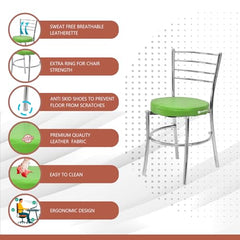 RATISON Office Visitor Study Chair Home Restaurant Steel Multipurpose with a Leather Cushion Steel Chrome Chair with Ring (Green, 6)