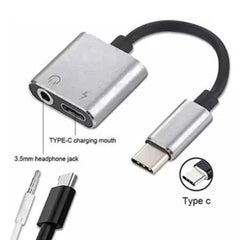 SYGA 2 in 1 Type-C to 3.5mm Headphone Jack Adapter/Connector Charger, Earphone Aux Mobile Phone Audio and Charge Adapter - Black