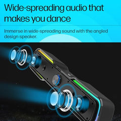 HP DHE-6002 Wired Speaker, 3.5mm aux connectivity, Surround Sound, PC and Phone Compatible, Easy Volume Controls, Touch-Controlled RGB Lighting, 1-Year Warranty, 0.77 kg, Black, 8C573AA