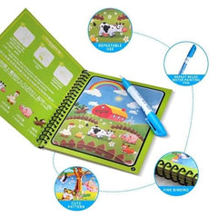 Smart Kid Magic Water Book 4 Pc Set for Kids Age 2–10 Years | Reusable Water Coloring Books Refillable Water Pen | Mess-Free Painting Activity Book | Early Learning Drawing and Travel Activity Kit