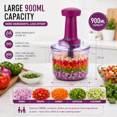 MAGIC SPOON Hand Push Chopper 1000ML, Vegetable & Onion Chopper with 4 Stainless Steel Blades, Manual Food Chopper for Garlic, Chilli, Dry Fruits, Nuts Cutter & Salad Preparation for Kitchen, Pista