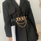 SYGA Women's Inter Rings Golden Buckle Stretchy Leather PU Cinch Belt, Black (Pack of 1)