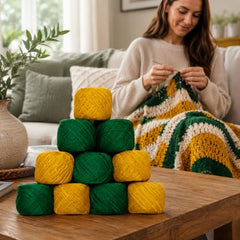 Crochet Cotton Thread Yarn Combo, 10 Rolls for Knitting, Crochet, Embroidery and Craft Making, Soft Decorative Thread for Handmade DIY Projects, Yellow & Green