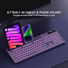 Soueto Wireless Keyboard with RGB Backlit, Phone Holder for Mac/PC, Black