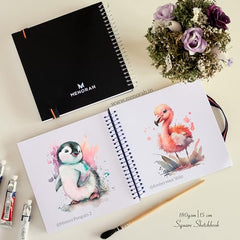 MENORAH - Artist Square Sketch Book - 180 GSM - Square Drawing Book - (100 Pages/50 Sheets) - Hard Metal Spiral Bound - (15.0 cm x 15.0 cm) - Pink