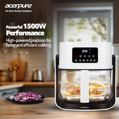 Acerpure Air Fryer | 100% Glass Bowl | 90% Less Oil | 5.5L Air Fryer + 2.5L Cooking Pot | Air Fry, Toast, Reheat, Grill, Cook | 360° TurboHeat Technology | Preset Modes | 1500 Watts | Black