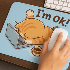 SHERISH Cute Cat (I'm OK) Mouse Pad for PC & Laptop – Waterproof Desk Mat with Funny Cartoon Cat Design, Smooth Cloth Surface & Non-Slip Rubber Base Ideal for Office, Work from Home & Gaming 19x23 cm