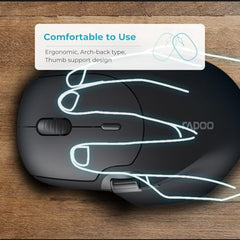 Rapoo MT760L Ergonomic MultiDevice Mouse, Rechargeable, Onboard Memory, Blk