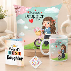 Gift for Daughter Birthday Special Birthday for Daughter Printed Cushion(12 inch X 12 inch with Filler with Keychian) Girls Pillow Daughters Day for Daughter and Girls AT-7