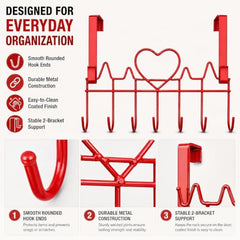 Udyanika Premium Heart Design Over Door Hanger | Door Hangers For Clothes No Hole Drilling | Portable Cloth Hanger (Red)