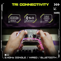 TAG Gamerz GWL2000 Wireless+Bluetooth+Wired Gamepad For PS3/PS4/PC/Android/iOS, Hall Effect Trigger & Joystick, Game Controller With 2 Macro, Turbo Mode, Upto 16 Hours Gaming, RGB Joypad