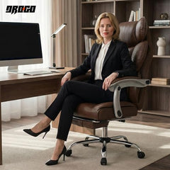 DROGO Emperium Office Chair for Work from Home 400LBS | Ergonomic Executive Boss Chair with PU Leather,High Back, Spacious Cushion Seat & Pumping Lumbar Support | Premium Metal Base & Footrest (White)