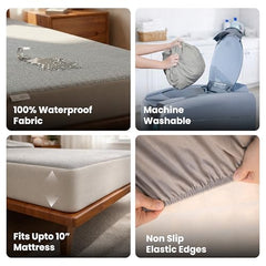 MY ARMOR Waterproof Mattress Protector King Size, 78x72, 6.5x6 feet, Double Bed Protector Sheet Cover, Breathable and Hypoallergenic Ultra Soft Fitted Terry Cotton Feel Fabric, Elastic Skirting, Grey