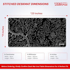 White Topographical XXL Gaming Deskmat 900x450mm – Extended Mousepad for PC