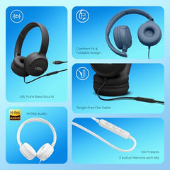 JBL Tune 520C On Ear Type C Wired Headphone, Pure Bass Sound,3-Button Remote with Microphone,Comfort Fit and Foldable Design(Black)