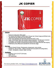 JK Copier Paper - A4, 500 Sheets, 75 GSM, Ream 3
