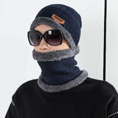 MOMISY Unisex Woolen Beanie Design Cap Plus Muffler Scarf Set for Men Women Blue