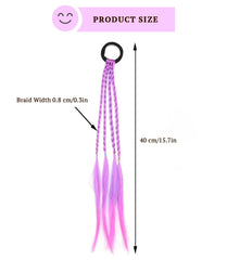 SYGA Cute Girl Colorful Wig Hair Rope Princess Twisted Braid Elastic Hairband Ponytail Headdress Fashionable Children's Hair Accessories(Gradient Purple Rose Red)