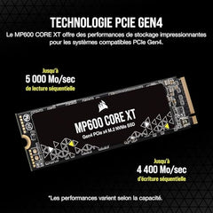 Corsair MP600 CORE 2TB M.2 NVMe PCIe x4 Gen4 SSD (Up to 4,950MB/sec Sequential Read & 3,700MB/sec Sequential Write Speeds, High-Speed Interface, 3D QLC NAND, Built-in Heatspreader) Aluminum