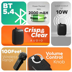 DIGIMORE 10W Voice Amplifier for Teachers w/Wired Headset Mic | 12Hrs Battery | BT 5.4 | in-Built Noise Reduction | Speaker for Tour Guides, Yoga, Announcements, Schools & Colleges (D-1200)