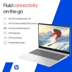 HP 15 Smartchoice, Intel Core Ultra 5 125H 12 TOPS, 24GB DDR5 (Upgradeable) 1TB SSD,Anti-Glare, FHD, 15''/39.6cm,Win11, M365*Office24, Silver, 1.65kg, FD1458TU, FHD Camera w/Shutter, Backlit AI Laptop