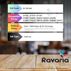 Ravaria GI 790 Ink Compatible Ink for Canon Pixma g1000 / G1010 / G1100 / G2000 / G2002 / G2010 / G2012 / G2100 / G3000 / G3010 / G3012 / G3100 / G4000 / G4013