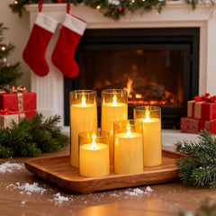 CAVY LED Glass Pillar Candles Light with Acrylic Fiber Glass | Flameless Smokeless Decorative LED Candles Faux Dancing Wicks | Perfect for Diwali Decoration, Home Decor, Gifting, Wedding (Set of 5)