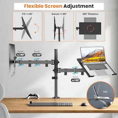Dyazo Single Monitor Desk Mount Stand | Height Adjustable Fully Articulating Arm for 13–32 Inch Screens | VESA 75×75/100×100 Compatible | Tilt & Rotate Monitor Holder with C-Clamp/Grommet Base (Black)