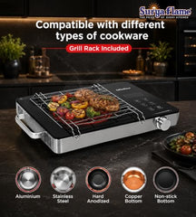 Surya Flame 2000 Watts Infrared Cooktop | Preset Indian Menu Options & Timer | Compatible With Any Metal Cookware with Flat Bottom | Easy to clean | Portable | Black | 1Y Warranty