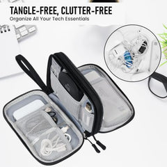Elfora Compact Cable Organizer Bag | Double Layer Storage Pouch for Cables, Chargers, AirPods, Power Bank & Other Accessories | Durable & Portable Nylon Travel Case with Mesh Pockets – Blue