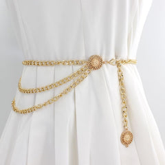 SYGA Women's Metal Waist Chain Dress Decorative Chain Adjustable Waist Thin Belt(Gold)