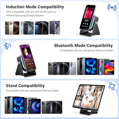 Mobile Induction Speaker with Bluetooth 5.3, Wireless Phone Sound Amplifier & 360° Adjustable Stand, RGB Light, Emergency Charging, Rechargeable Speaker for iPhone, Android & Tablets