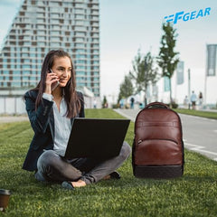 F Gear Luxur 25L Medium Laptop backpack Fits upto 17" Laptop Faux Leather Water resistant lightweight, Gifts for Men Women Boys Girls Adults, College/School/Office/Travel Bag (Brown)