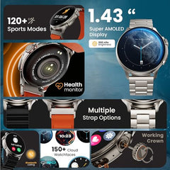 GOBOULT Crown R Pro 2 Smartwatch 1.43''HD AMOLED Display,BT Calling 5.2,600Nits Brightness,IP67,150+Watchfaces, 120+Sports Modes, AI Voice Assistant, SpO2 Monitoring(Charcoal Black)