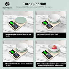 HomeBasic Digital Kitchen Weighing Scale 10kg |Food Weighing Machine, Weight Scale for Food, 1g Accuracy, Multi-Unit (g, oz), Tare Function, Waterproof Platform for Cooking, Baking & Diet (Beige+Grey)
