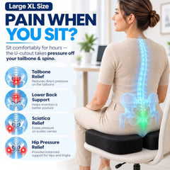 Grin Health Orthopedic Coccyx Seat Cushion | Memory Foam Ergonomic Seat for Tailbone Coccyx Support, Hip, Tailbone, Sciatica & Backpain Relief for Office Chair, Car Seat, Upto 100kg (Black)