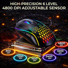 Ant Esports GM320 RGB Wired Gaming Mouse, 12800 DPI Optical Sensor, 8 Programmable Buttons with Rapid Fire, Ergonomic Design, RGB Lighting, Braided Cable, USB Gaming Mouse for PC, Laptop (Black)