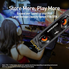 MOVE SPEED HB7450 4TB PS5 Internal Solid State Drive with TLC NAND Heatsink, PCIe 4.0 NVMe M.2 SSD - Up to 7450MB/s, 3D NAND Storage Expansion, PS5 Compatible