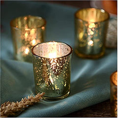 The Purple Tree Rose Gold Mercury Votive Tealight Candle Holders for Diwali and Christmas (Pack of 6) - Corporate Gifts, Home Decor, Decoration - Glass