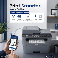 Brother MFC L2701DW WiFi Auto Duplex Laser Printer with 30 PPM Print Speed, Multifunction Print Scan Copy Fax, Automatic Document Feeder, 2 in 1 ID Copy Button, 2-line LCD Display, 250 Sheets Tray