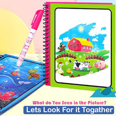 GLUN® Pack of 12 Children's Cartoon Water Magic Painting Book with Water-Based Marker, Different Magical Scenes