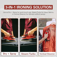 Hamilton Beach Helios, No burn with Isense, 3-in-1 Iron, 120g Turbo Steam | 120g Turbo Steam, 30g Continous Steam, Steam Iron for Clothes, No Fabric Selector