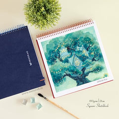 MENORAH - Artist Square Sketch Book - 180 GSM - Square Drawing Book - (100 Pages/50 Sheets) - Hard Metal Spiral Bound - (15.0 cm x 15.0 cm) - Pink