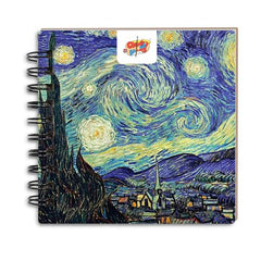 The Crafthives Van Gogh Starry Night Pocket Sketchbook | Wooden Hardcover Mini Art Book | 250 GSM Paper | Spiral Bound Travel Sketch Pad for Watercolour & Mixed Media