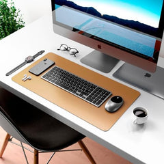 Bellblock Large Extended Reversible Desk Mat/Mouse Pad/Gaming Pad for Office/Home| Vegan Leather | Anti-Skid, Slip-Resistant, Splash-Proof | White & Sky Blue | 60x30cm