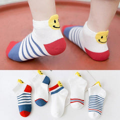 MOMISY 5 Pairs Tube Socks for children Toddlers Infant Baby Girl Boys (SmileyStriped, 3 Year to 5 Year)