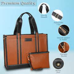 Womanix Canvas Laptop Tote Bag,14 inch Laptop Bag, Black Shoulder Bag, Casual Briefcase, Tote Bag For Women, Travel, Office, College