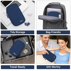 Elfora Compact Cable Organizer Bag | Double Layer Storage Pouch for Cables, Chargers, AirPods, Power Bank & Other Accessories | Durable & Portable Nylon Travel Case with Mesh Pockets – Blue